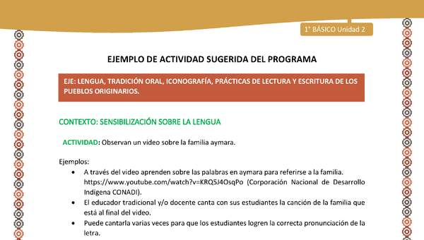 Actividad sugerida LC01 - Aymara - U02 - N°01:  Observan un video sobre la familia aymara