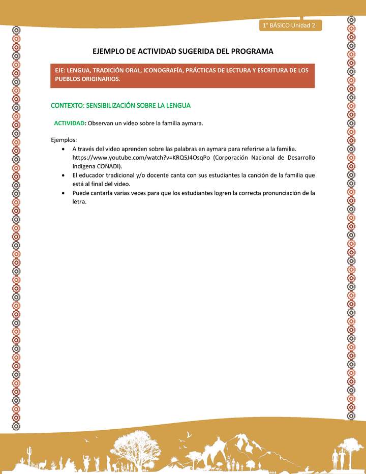 Actividad sugerida LC01 - Aymara - U02 - N°01:  Observan un video sobre la familia aymara
