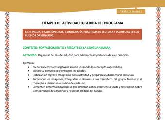 Actividad sugerida LC01 - Aymara - U02 - N°26: Organizan “el día del saludo” para celebrar la importancia de este principio