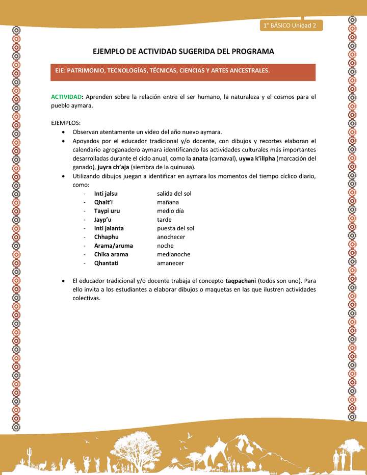 Actividad sugerida LC01 - Aymara - U02 - N°30: Aprenden sobre la relación entre el ser humano, la naturaleza y el cosmos para el pueblo aymara