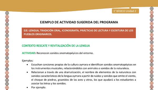 Actividad sugerida LC01 - Aymara - U02 - N°20: Reconocen sonidos onomatopéyicos del entorno