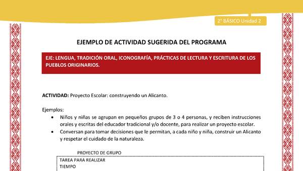 Actividad sugerida: LC02 - Colla - U2 - N°4: Proyecto Escolar: construyendo un Alicanto.