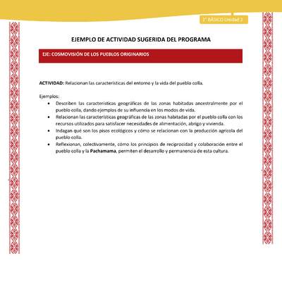 Actividad sugerida: LC02 - Colla - U2 - N°8: Relacionan las características del entorno y la vida del pueblo colla