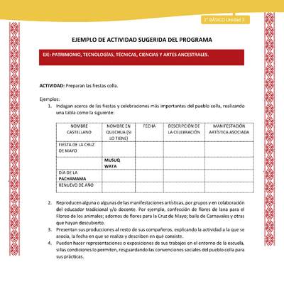 Actividad sugerida: LC02 - Colla - U3 - N°7: Preparan las fiestas colla. Actividad sugerida: LC02 - Colla - U3 - N°7: Preparan las fiestas colla.