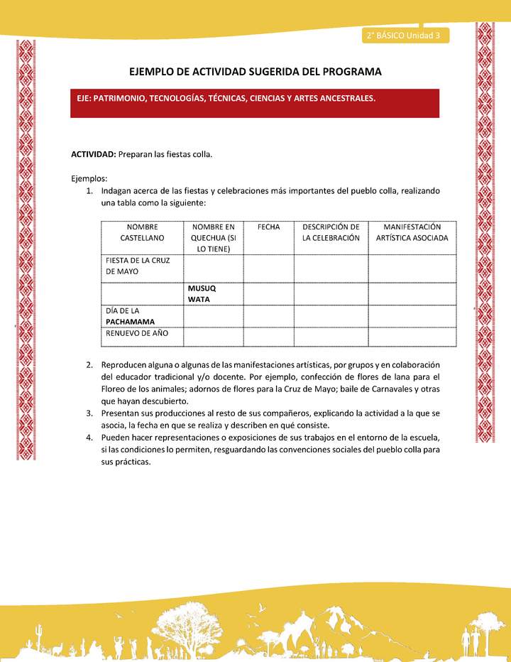 Actividad sugerida: LC02 - Colla - U3 - N°7: Preparan las fiestas colla.