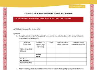 Actividad sugerida: LC02 - Colla - U3 - N°7: Preparan las fiestas colla.