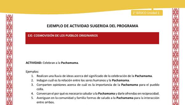 Actividad sugerida: LC02 - Colla - U1 - N°8: Celebran a la Pachamama.