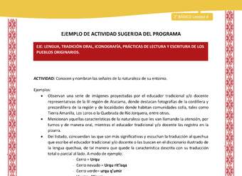 Actividad sugerida: LC02 - Colla - U4 - N°1: Conocen y nombran las señales de la naturaleza de su entorno.