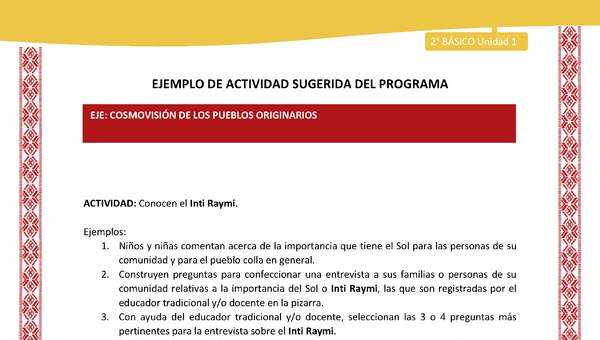 Actividad sugerida: LC02 - Colla - U1 - N°7: Conocen el Inti Raymi.
