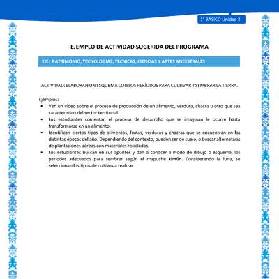 Actividad sugerida: LC01 - Mapuche - U3 - N°10: ELABORANUN ESQUEMA CON LOS PERÍODOS PARA CULTIVAR Y SEMBRAR LA TIERRA.