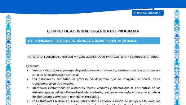 Actividad sugerida: LC01 - Mapuche - U3 - N°10: ELABORANUN ESQUEMA CON LOS PERÍODOS PARA CULTIVAR Y SEMBRAR LA TIERRA.