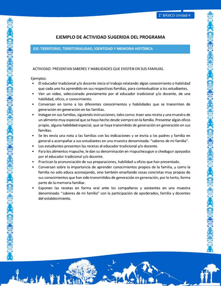 Actividad sugerida: LC01 - Mapuche - U4 - N°4: PRESENTAN SABERES Y HABILIDADES QUE EXISTEN EN SUS FAMILIAS.