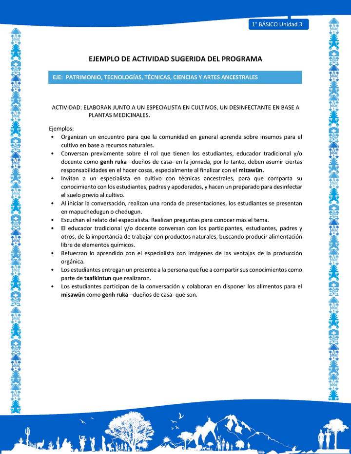 Actividad sugerida: LC01 - Mapuche - U3 - N°12: ELABORAN JUNTO A UN ESPECIALISTA EN CULTIVOS, UN DESINFECTANTE EN BASE A PLANTAS MEDICINALES.