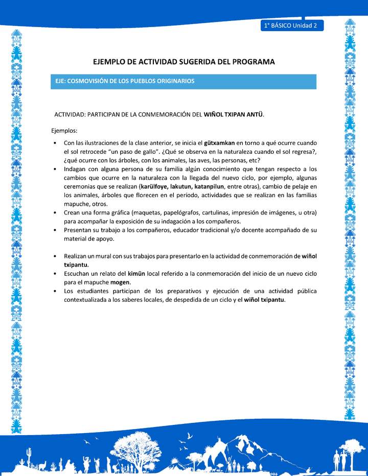 Actividad sugerida: LC01 - Mapuche - U2 - N°9: PARTICIPAN DE LA CONMEMORACIÓN DEL WIÑOL TXIPAN ANTÜ.