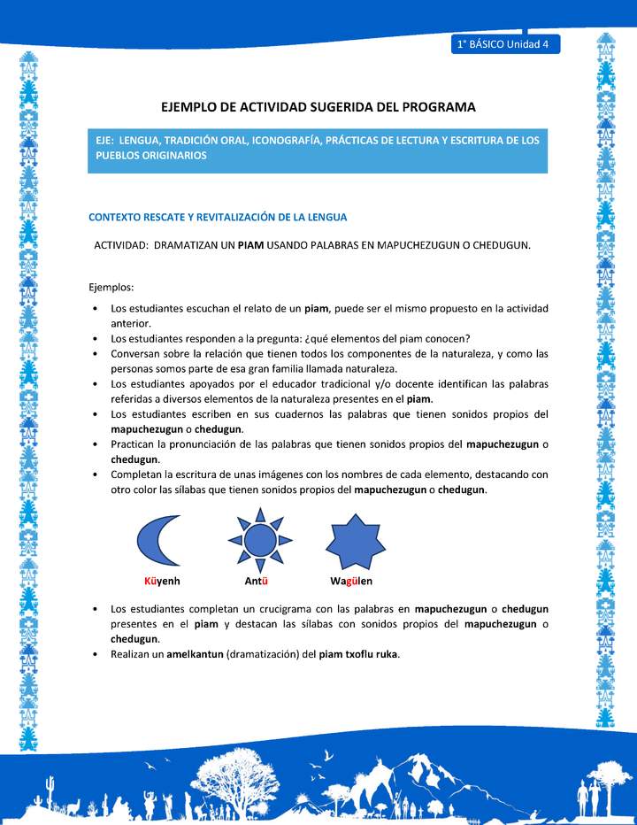 Actividad sugerida: LC01 - Mapuche - U4 - N°2: DRAMATIZAN UN PIAM USANDO PALABRAS EN MAPUCHEZUGUN O CHEDUGUN.