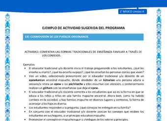 Actividad sugerida: LC01 - Mapuche - U4 - N°5: COMENTAN LAS FORMAS TRADICIONALES DE ENSEÑANZA FAMILIAR A TRAVÉS DE LOS CONSEJOS.