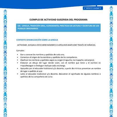 Actividad sugerida: LC01 - Mapuche - U3 - N°2: JUEGAN A DESCUBRIR NOMBRES O APELLIDOS MAPUCHE TRAVÉS DE MÍMICAS.