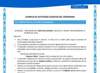 Actividad sugerida: LC01 - Mapuche - U3 - N°9: PARTICIPAN DEL TXEPETUN LHAFKEN, ROGATIVA Y DANZA PARA DESPERTAR LA ENERGÍA DEL MAR.