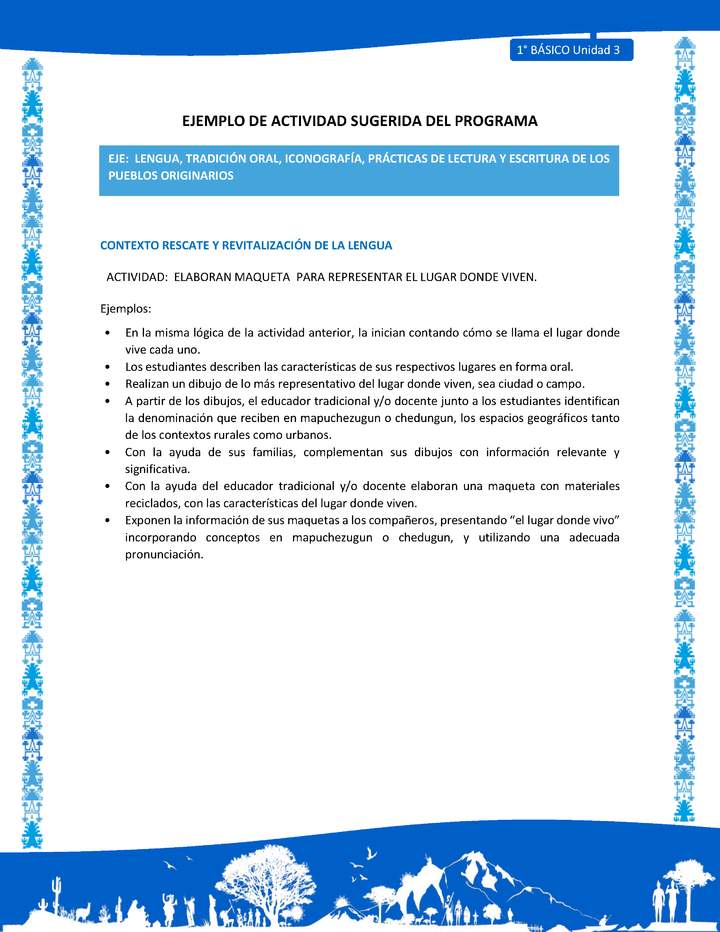 Actividad sugerida: LC01 - Mapuche - U3 - N°3: ELABORAN MAQUETA PARA REPRESENTAR EL LUGAR DONDE VIVEN.