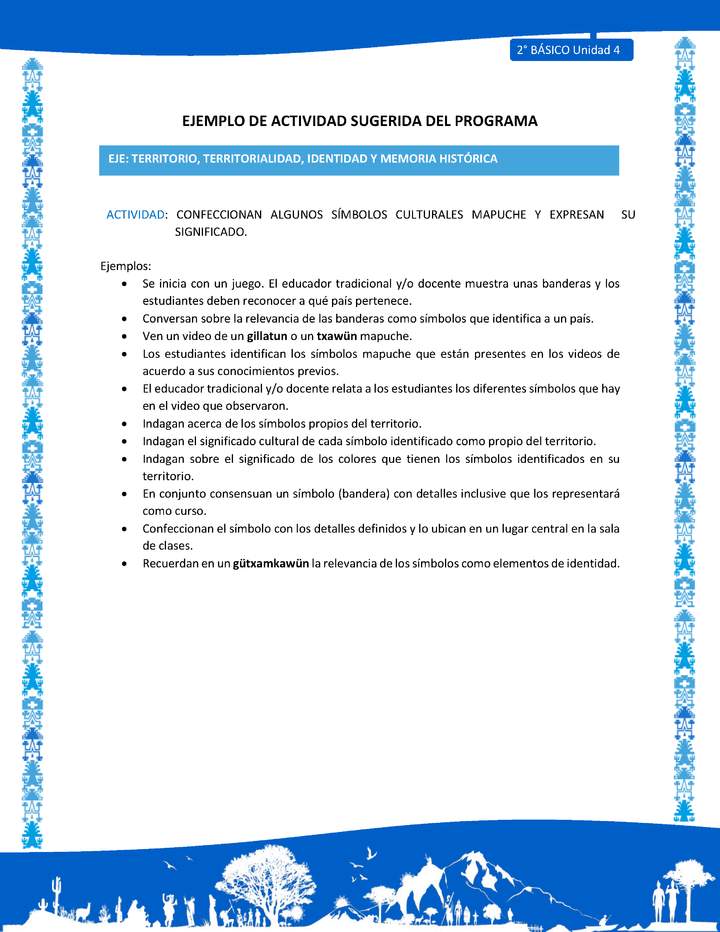 Actividad sugerida: LC02 - Mapuche - U4 - N°4:CONFECCIONAN ALGUNOS SÍMBOLOS CULTURALES MAPUCHE Y EXPRESAN SU SIGNIFICADO.