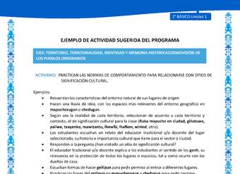 Actividad sugerida: LC02 - Mapuche - U1 - N°4: PRACTICAN LAS NORMAS DE COMPORTAMIENTO PARA RELACIONARSE CON SITIOS DE SIGNIFICACIÓN CULTURAL.