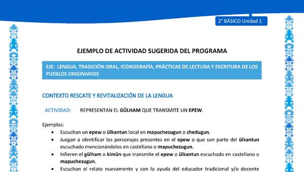 Actividad sugerida: LC02 - Mapuche - U1 - N°2: REPRESENTAN EL GÜLHAM QUE TRANSMITE UN EPEW.