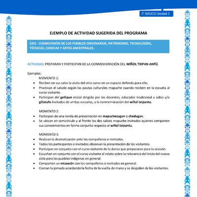 Actividad sugerida: LC02 - Mapuche - U2 - N°9: PREPARAN Y PARTICIPAN DE LA CONMEMORACIÓN DEL WIÑOL TXIPAN ANTÜ.