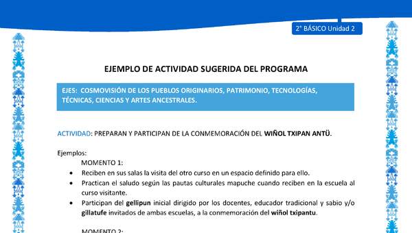 Actividad sugerida: LC02 - Mapuche - U2 - N°9: PREPARAN Y PARTICIPAN DE LA CONMEMORACIÓN DEL WIÑOL TXIPAN ANTÜ.