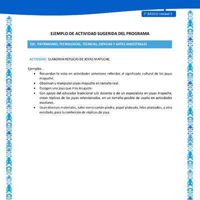 Actividad sugerida: LC02 - Mapuche - U3 - N°7: ELABORAN RÉPLICAS DE JOYAS MAPUCHE.