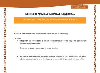 Actividad sugerida: LC01 - Lickanantay - U4 - N°3: RECONOCEN EL ROL DE LOS MAYORES DE LA COMUNIDAD LICKANANTAY.
