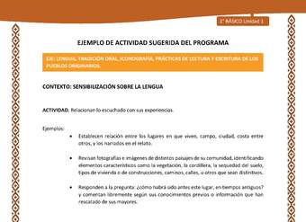 Actividad sugerida: LC01 - Lickanantay - U1 - N°3: RELACIONAN LO ESCUCHADO CON SUS EXPERIENCIAS.