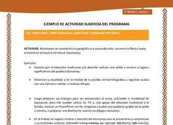 Actividad sugerida: LC01 - Lickanantay - U1 - N°4: RECONOCEN LAS CARACTERÍSTICAS GEOGRÁFICAS Y SOCIOCULTURALES, ASÍ COMO LA FLORA Y FAUNA PRESENTE EN EL ESPACIO TERRITORIAL LICKANANTAY.