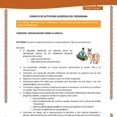 Actividad sugerida: LC02 - Lickanantay - U1 - N°1: ESCUCHAN COMPRENSIVAMENTE EL CUENTO TRADICIONAL “SILA Y EL EXTRATERRESTRE”