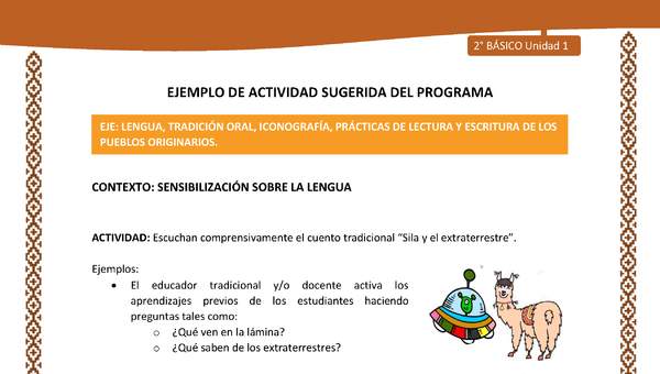 Actividad sugerida: LC02 - Lickanantay - U1 - N°1: ESCUCHAN COMPRENSIVAMENTE EL CUENTO TRADICIONAL “SILA Y EL EXTRATERRESTRE”