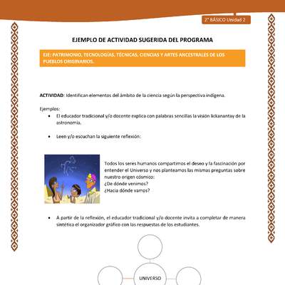 Actividad sugerida: LC02 - Lickanantay - U2 - N°9: IDENTIFICAN ELEMENTOS DEL ÁMBITO DE LA CIENCIA SEGÚN LA PERSPECTIVA INDÍGENA.