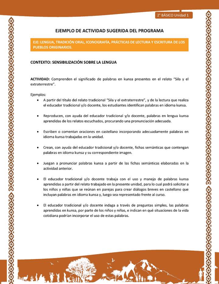 Actividad sugerida: LC02 - Lickanantay - U1 - N°3: COMPRENDEN EL SIGNIFICADO DE PALABRAS EN KUNSA PRESENTES EN EL RELATO “SILA Y EL EXTRATERRESTRE”.