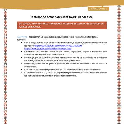 Actividad sugerida Nº 13 - LC01 - LS 14-AYM-U1-13-2B-ET-Representan las actividades socioculturales que se realizan en los territorios.