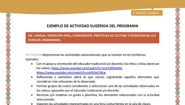 Actividad sugerida Nº 13 - LC01 - LS 14-AYM-U1-13-2B-ET-Representan las actividades socioculturales que se realizan en los territorios.