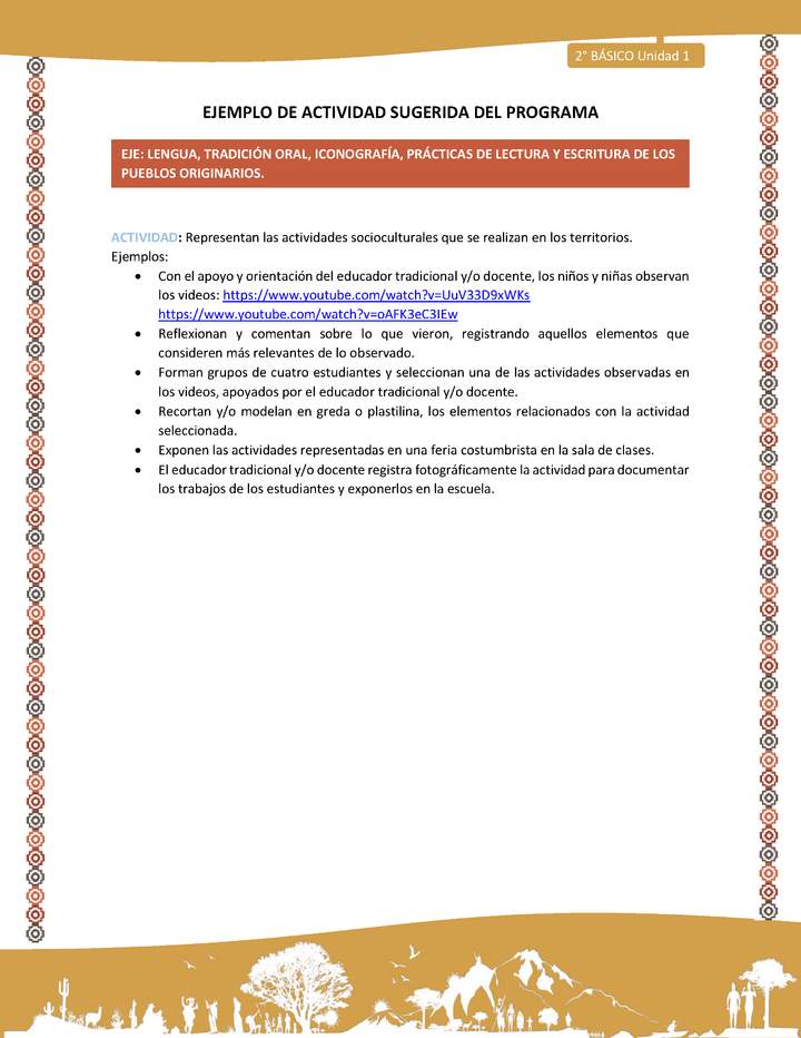Actividad sugerida Nº 13 - LC01 - LS 14-AYM-U1-13-2B-ET-Representan las actividades socioculturales que se realizan en los territorios.