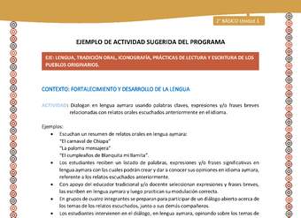 Actividad sugerida Nº 9 - LC02 - AYM-U1-09-2B-LF-Dialogan en lengua aymara usando palabras claves expresiones y o frases breves relacionadas con relatos orales escuchados anteriormente en el idioma.