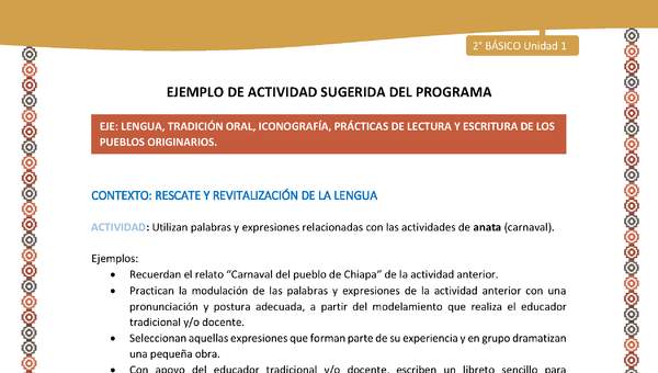 Actividad sugerida Nº 5 - LC02 - AYM-U1-05-2B-LR-Utilizan palabras y expresiones relacionadas con las actividades de anata (carnaval).