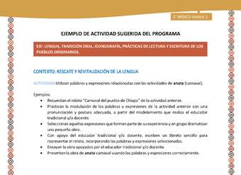 Actividad sugerida Nº 5 - LC02 - AYM-U1-05-2B-LR-Utilizan palabras y expresiones relacionadas con las actividades de anata (carnaval).