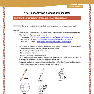 Actividad sugerida Nº 18 - LC02 - YM-U1-18-2B-EP-Conversan y experimentan con instrumentos andinos que se tocan en carnaval.