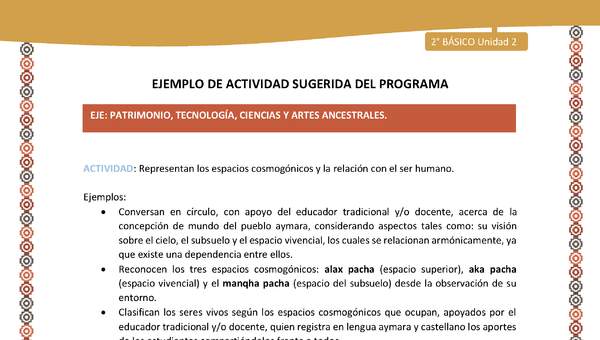 Actividad sugerida Nº 17- LC02 - AYM-U2-01-EP- Representan los espacios cosmogónicos y la relación con el ser humano.