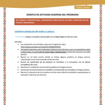 Actividad sugerida Nº 3- LC02 - AYM-U2-01-LS- Indagan conceptos relacionados con el mara t’aqa (cambio de ciclo).