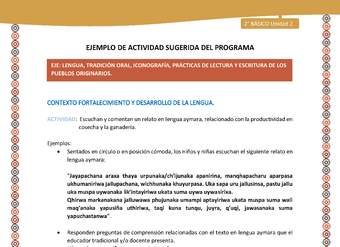 Actividad sugerida Nº 7- LC02 - AYM-U2-01-LF- Escuchan y comentan un relato en lengua aymara, relacionado con la productividad en cosecha y la ganadería.