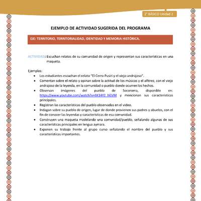 Actividad sugerida Nº 10- LC02 - AYM-U2-01-ET- Escuchan relatos de su comunidad de origen y representan sus características en una maqueta.