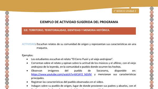 Actividad sugerida Nº 10- LC02 - AYM-U2-01-ET- Escuchan relatos de su comunidad de origen y representan sus características en una maqueta.