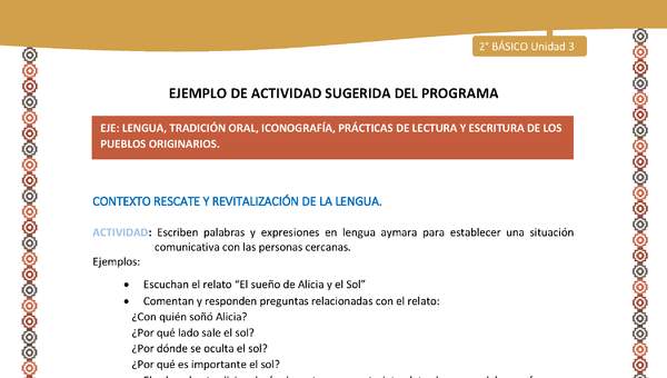 Actividad sugerida Nº 3- LC02 - AYM-U3-LR-Escriben palabras y expresiones en lengua aymara para establecer una situación comunicativa con las personas cercanas