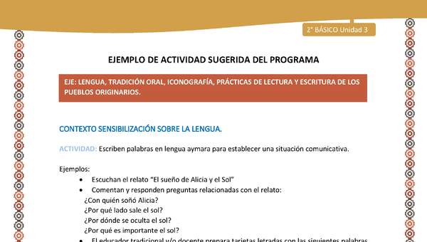 Actividad sugerida Nº 1- LC02 - AYM-U3-LS-Escriben palabras en lengua aymara para establecer una situación comunicativa